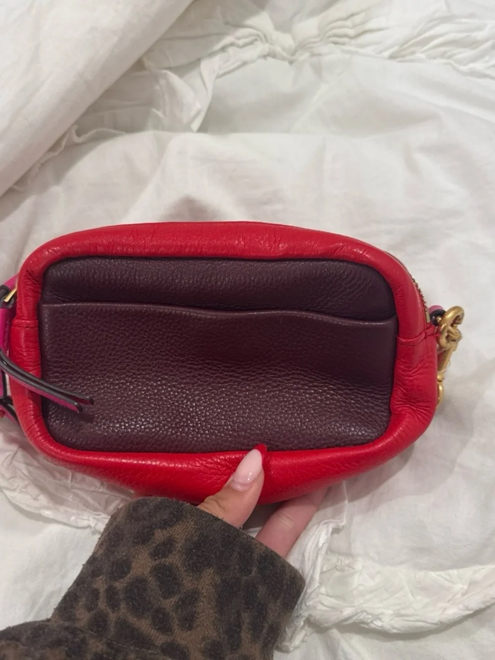 Tory Burch Pink and Red Leather Crossbody with Heart Appliqué